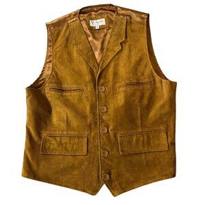 Vintage Leather Mens Suede Vest Brown Button-Front Satin Lined Classic Large